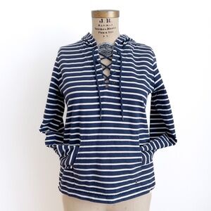 LL Bean Blue and White Striped Hoodie Size Small Preppy Nautical Sailing Classic
